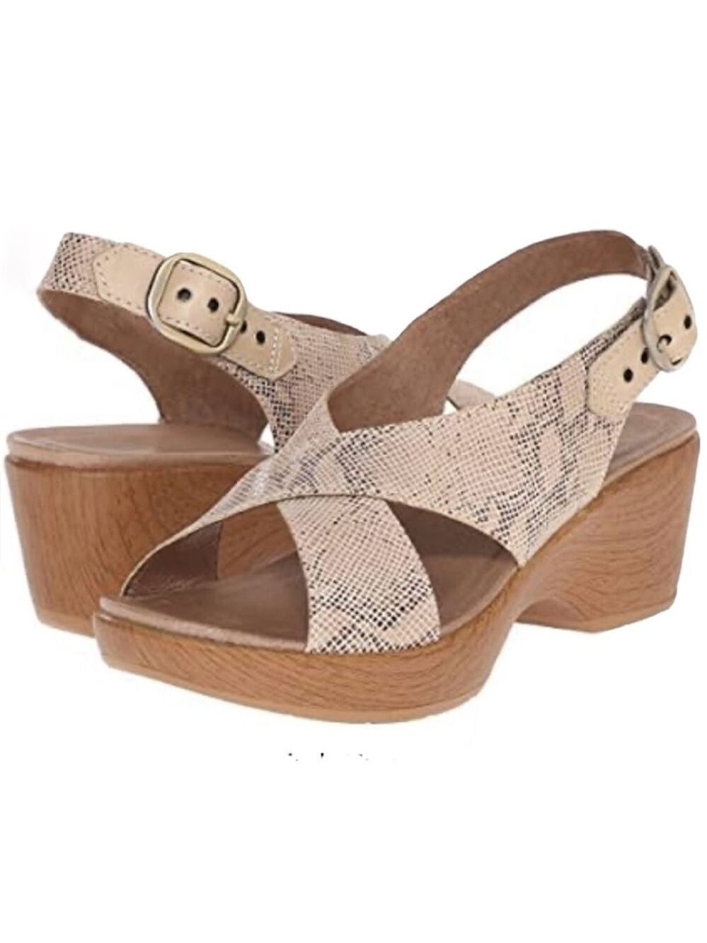 Dansko Jacinda Snake Print Wedge Platform Sandal Size US 9.5-10 EU 40 3” Heel.